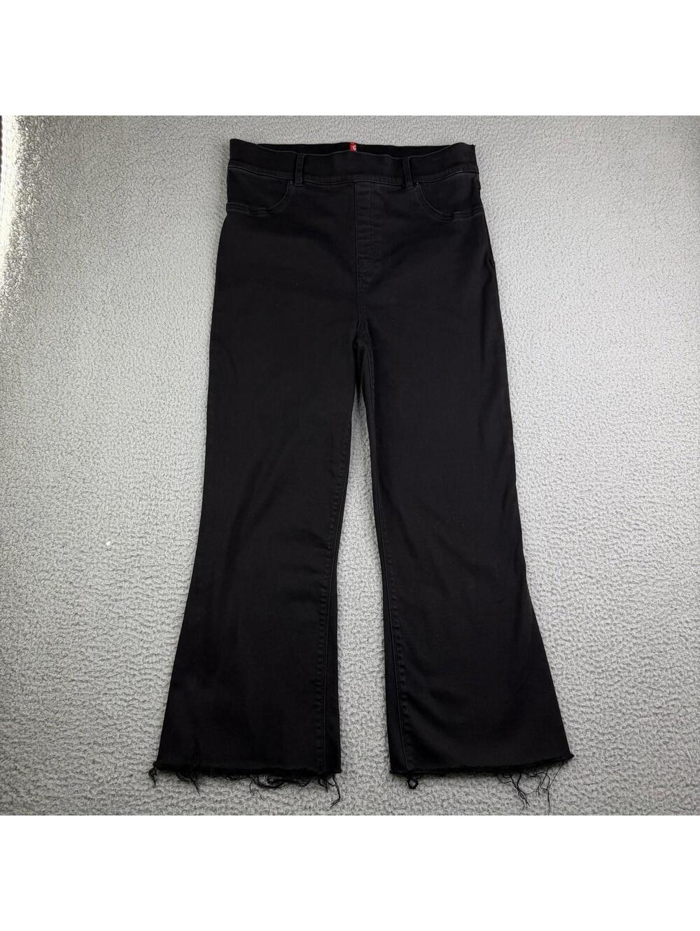 SPANX High Waist Flare Crop Raw Hem Black Pants Women's XL (34x25) Stretch